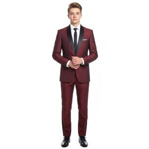 Berragamo Burgundy Textured Tuxedo Jacket 42L Shawl Lapel Madison